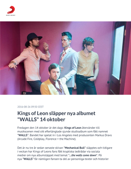 Kings of Leon Släpper Nya Albumet "WALLS" 14 Oktober