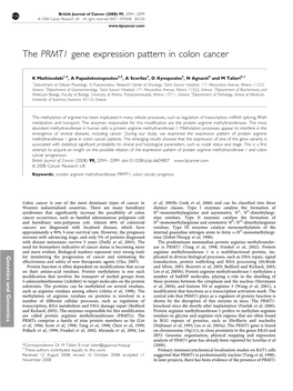 The PRMT1 Gene Expression Pattern in Colon Cancer