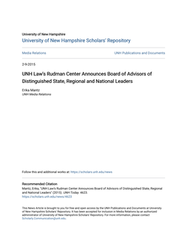 UNH Lawâ•Žs Rudman Center Announces Board of Advisors Of