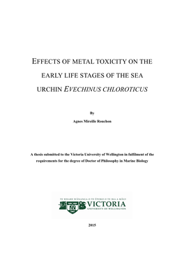Effects of Metal Toxicity on the Early Life Stages of The