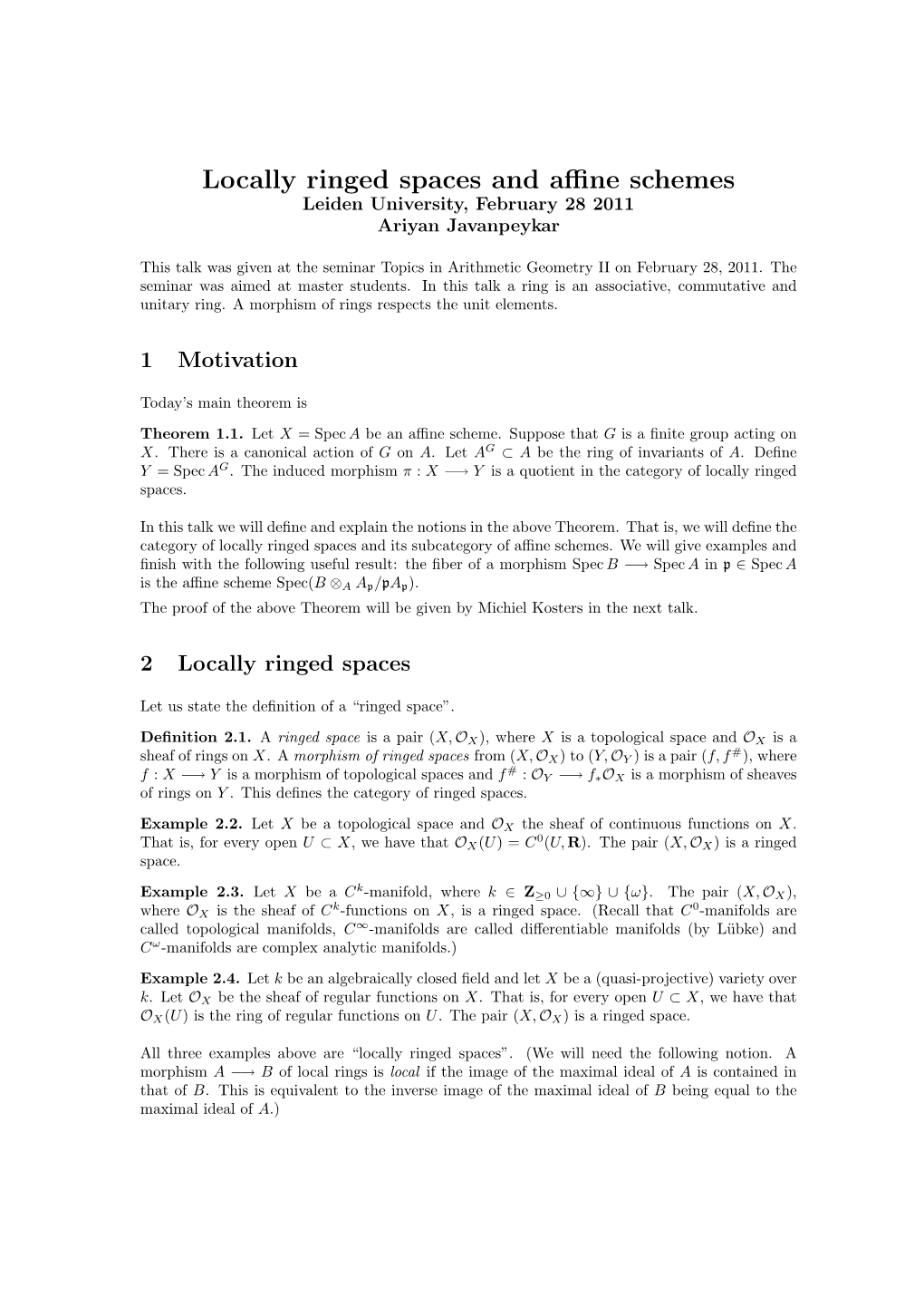 Locally Ringed Spaces and Affine Schemes