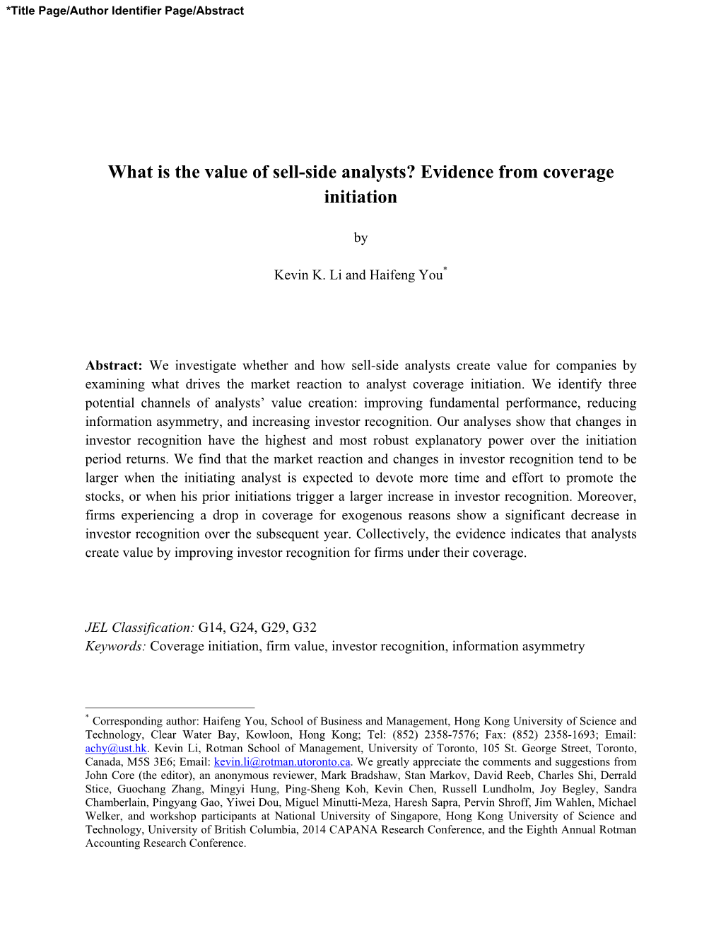 What Is the Value of Sell-Side Analysts? Evidence from Coverage Initiation