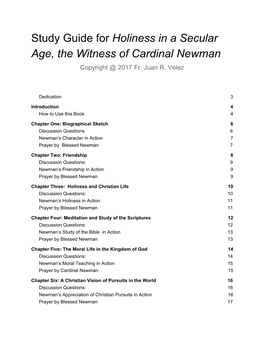 Study Guide for ​Holiness in a Secular Age, the Witness Of