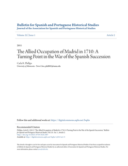 The Allied Occupation of Madrid in 1710: a Turning Point in the War of the Spanish Succession Carla R