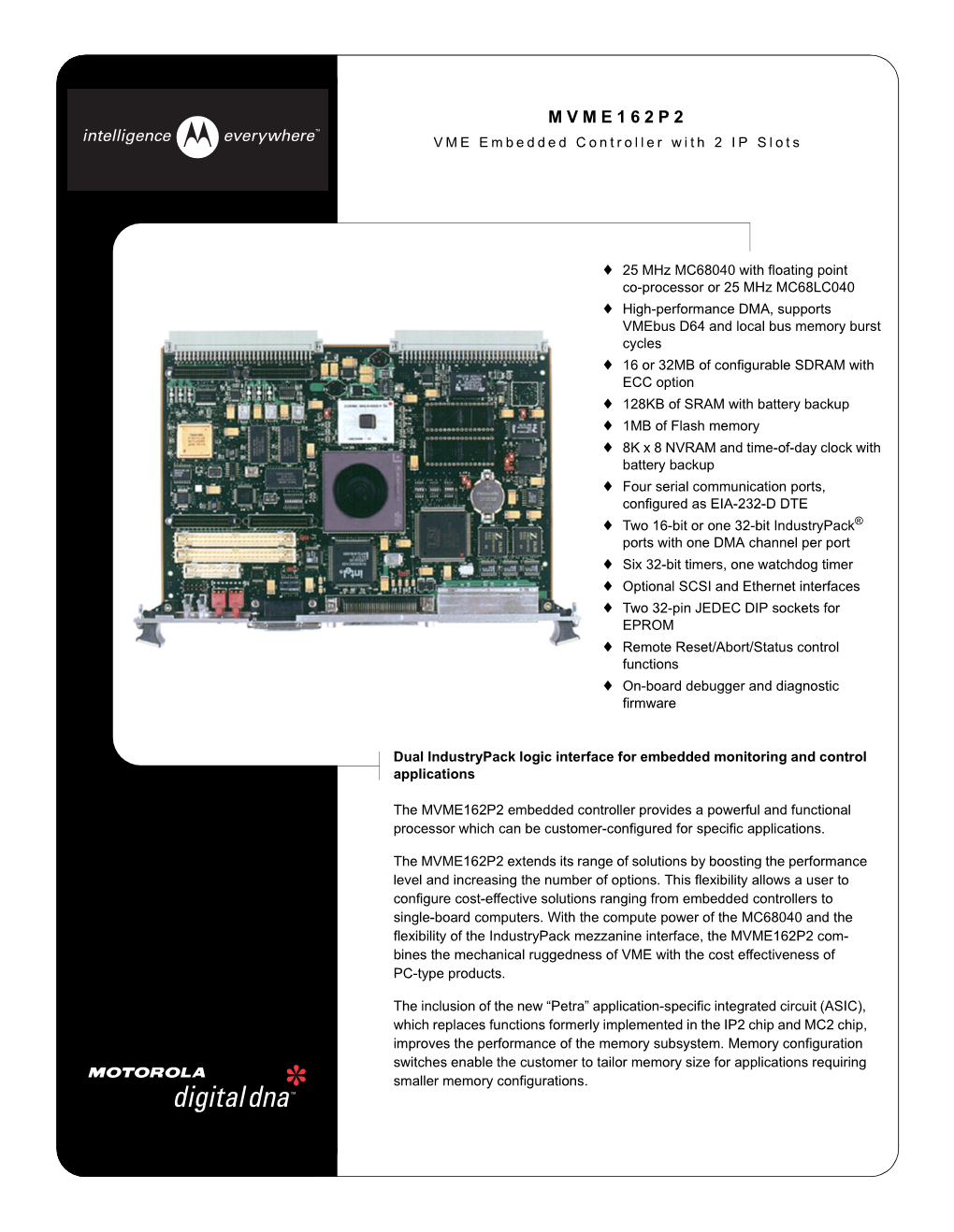 MVME162P2 VME Embedded Controller with 2 IP Slots Data Sheet