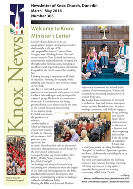 Welcome to Knox: Minister's Letter