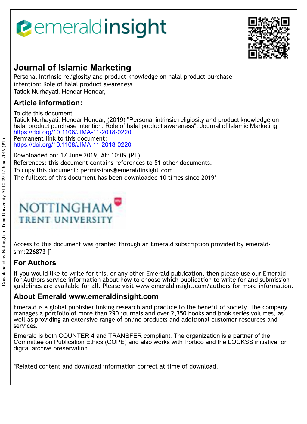 Personal Intrinsic Religiosity and Product Knowledge on Halal Product