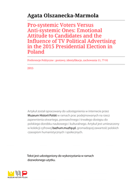 Emotional Attitude to Candidates and the Influence of TV Political Advertising in the 2015 Presidential Election in Poland