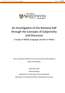 An Investigation of the National Self Through the Concepts of Subjectivity and Discourse a Study of Welsh-Language Learners in Wales