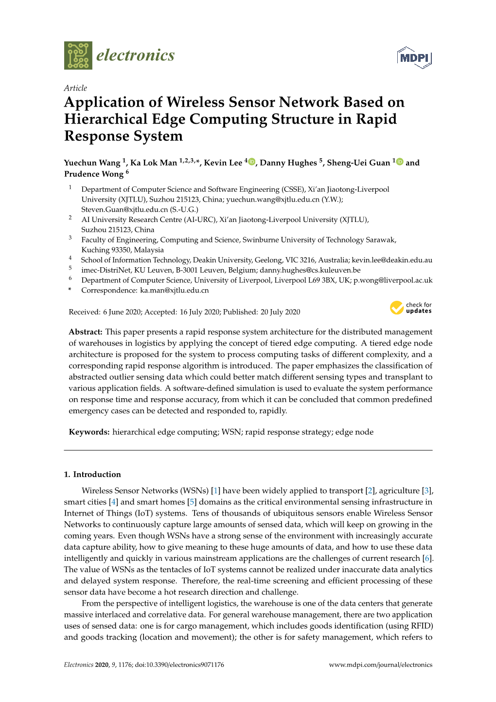 Application of Wireless Sensor Network Based on Hierarchical Edge Computing Structure in Rapid Response System