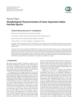 Dataset Paper Morphological Characterisation of Some Important Indian Garcinia Species