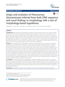 Origin and Evolution of Petrocosmea (Gesneriaceae)