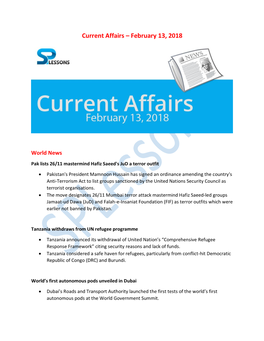 Current Affairs – February 13, 2018