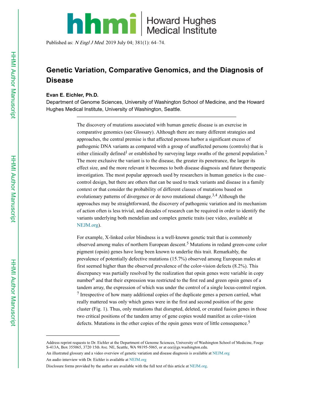 Genetic Variation, Comparative Genomics, and the Diagnosis of Disease