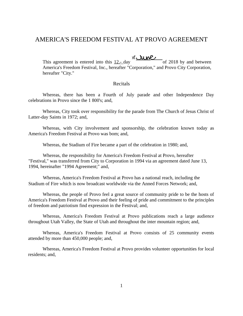 America's Freedom Festival at Provo Agreement