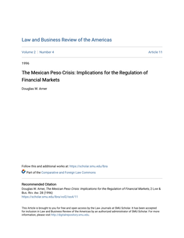 The Mexican Peso Crisis: Implications for the Regulation of Financial Markets