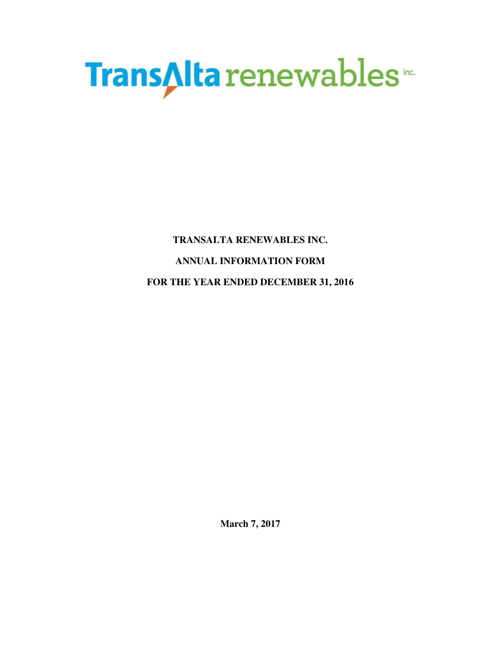 Transalta Renewables Inc. Annual Information Form