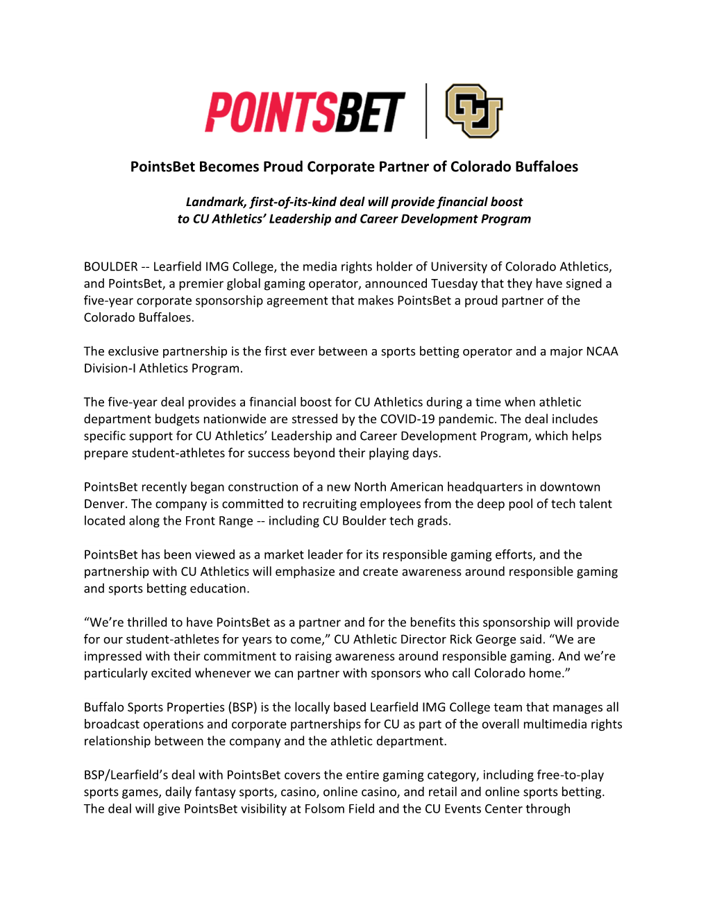 Pointsbet Becomes Proud Corporate Partner of Colorado Buffaloes