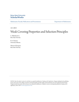 Weak Covering Properties and Selection Principles L