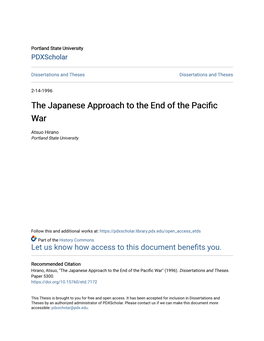 The Japanese Approach to the End of the Pacific War