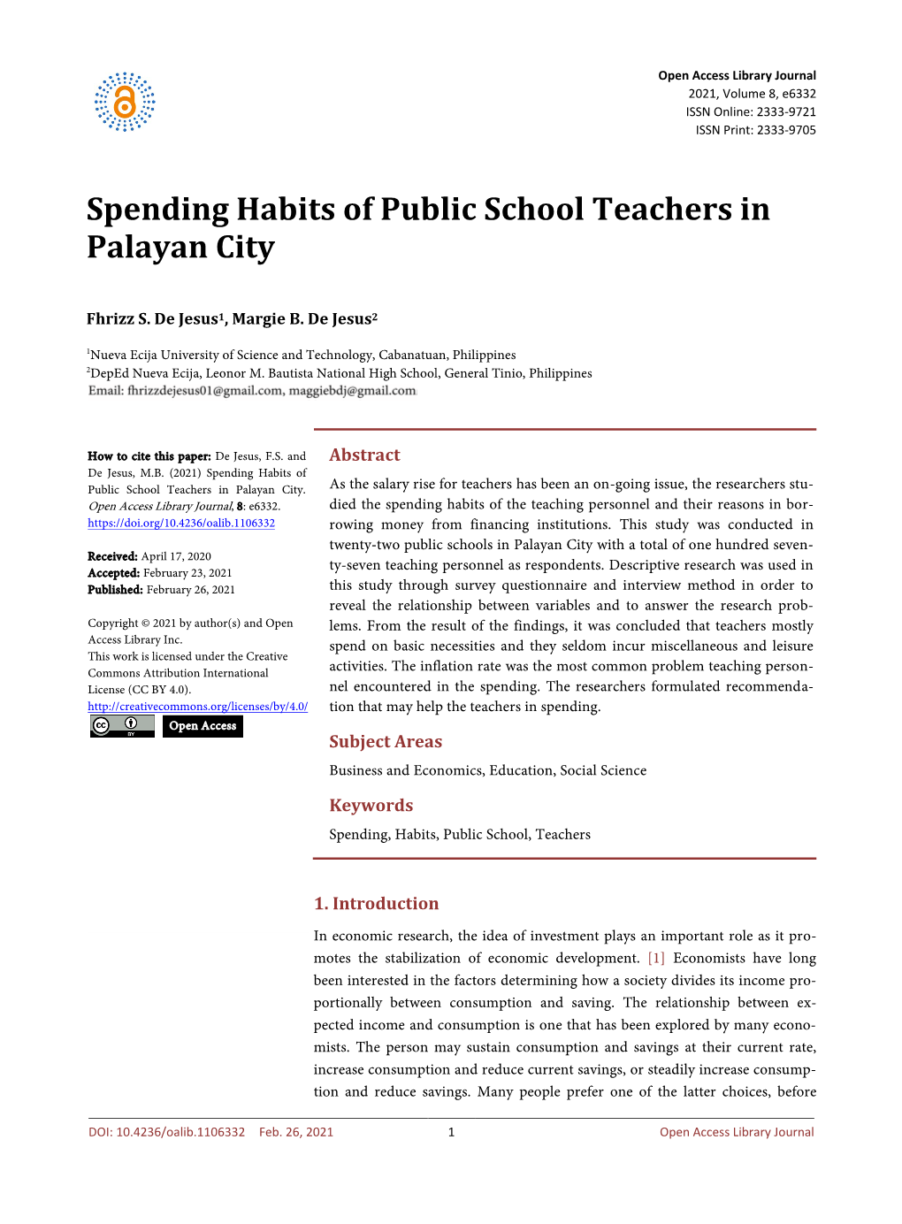 Spending Habits of Public School Teachers in Palayan City