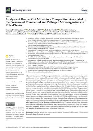 Analysis of Human Gut Microbiota Composition Associated to the Presence of Commensal and Pathogen Microorganisms in Côte D’Ivoire