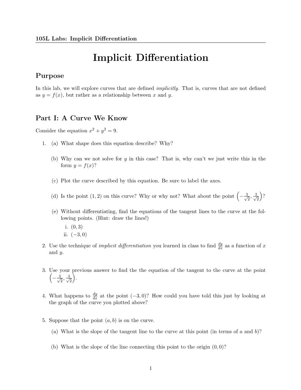 Implicit Differentiation Investigations