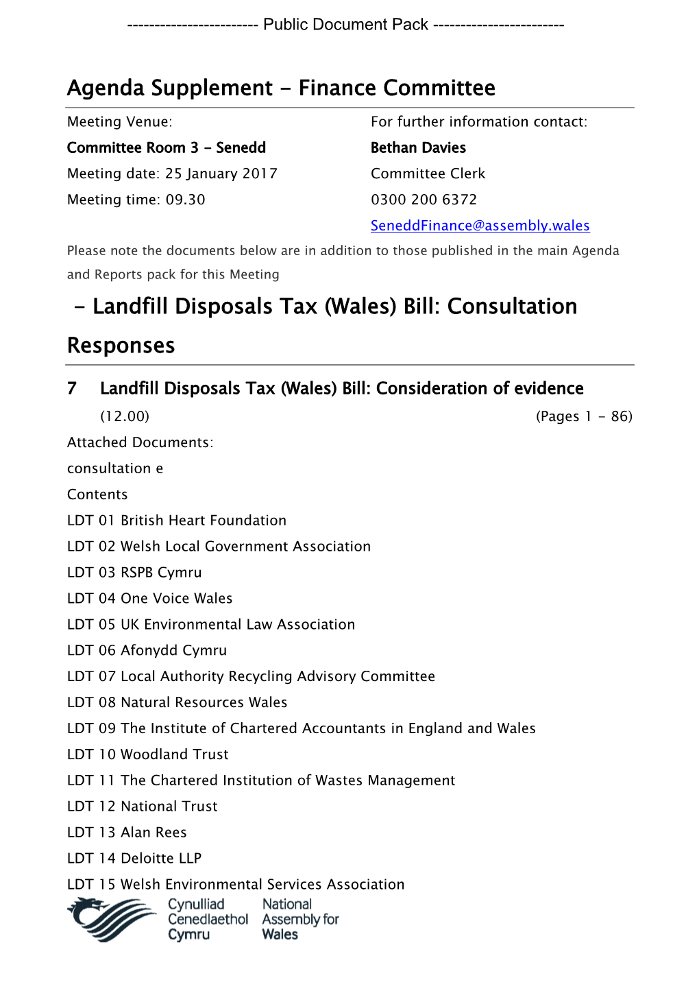 Landfill Disposals Tax (Wales) Bill: Consultation Responses