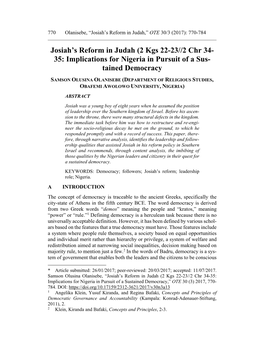 Josiah's Reform in Judah (2 Kgs 22-23//2 Chr 34- 35: Implications For