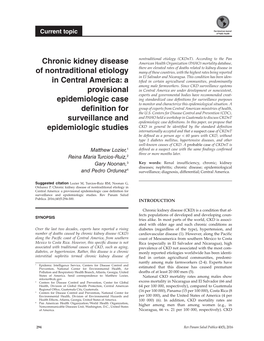 Chronic Kidney Disease of Nontraditional Etiology in Central America: a Provisional Epidemiologic Case Definition for Surveillance and Epidemiologic Studies