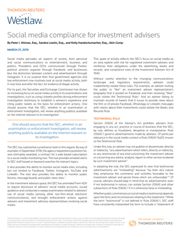 Social Media Compliance for Investment Advisers by Peter I