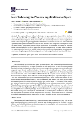 Laser Technology in Photonic Applications for Space