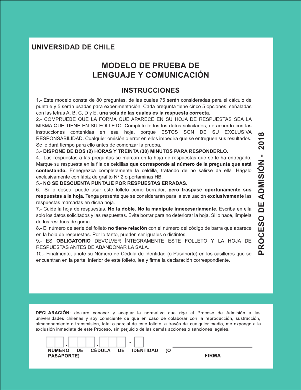 Modelo De Prueba De Lenguaje Y Comunicación