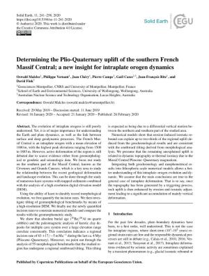 Determining the Plio-Quaternary Uplift of the Southern French Massif Central; a New Insight for Intraplate Orogen Dynamics