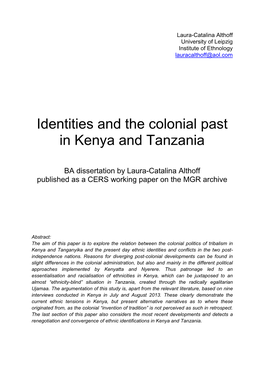 Identities and the Colonial Past in Kenya and Tanzania