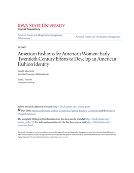 Early Twentieth Century Efforts to Develop an American Fashion Identity Sara B