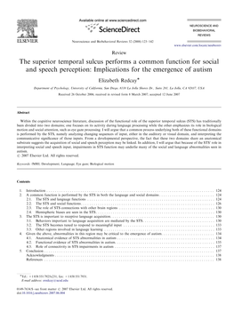 The Superior Temporal Sulcus Performs a Common Function for Social and Speech Perception: Implications for the Emergence of Autism