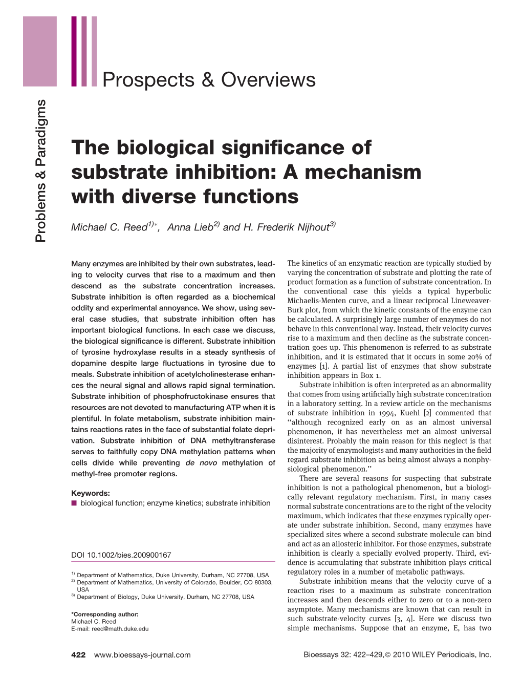 The Biological Significance of Substrate Inhibition
