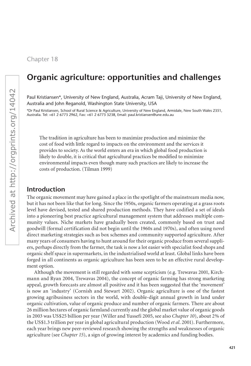 Organic Agriculture: Opportunities and Challenges