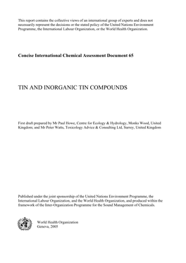 Tin and Inorganic Tin Compounds