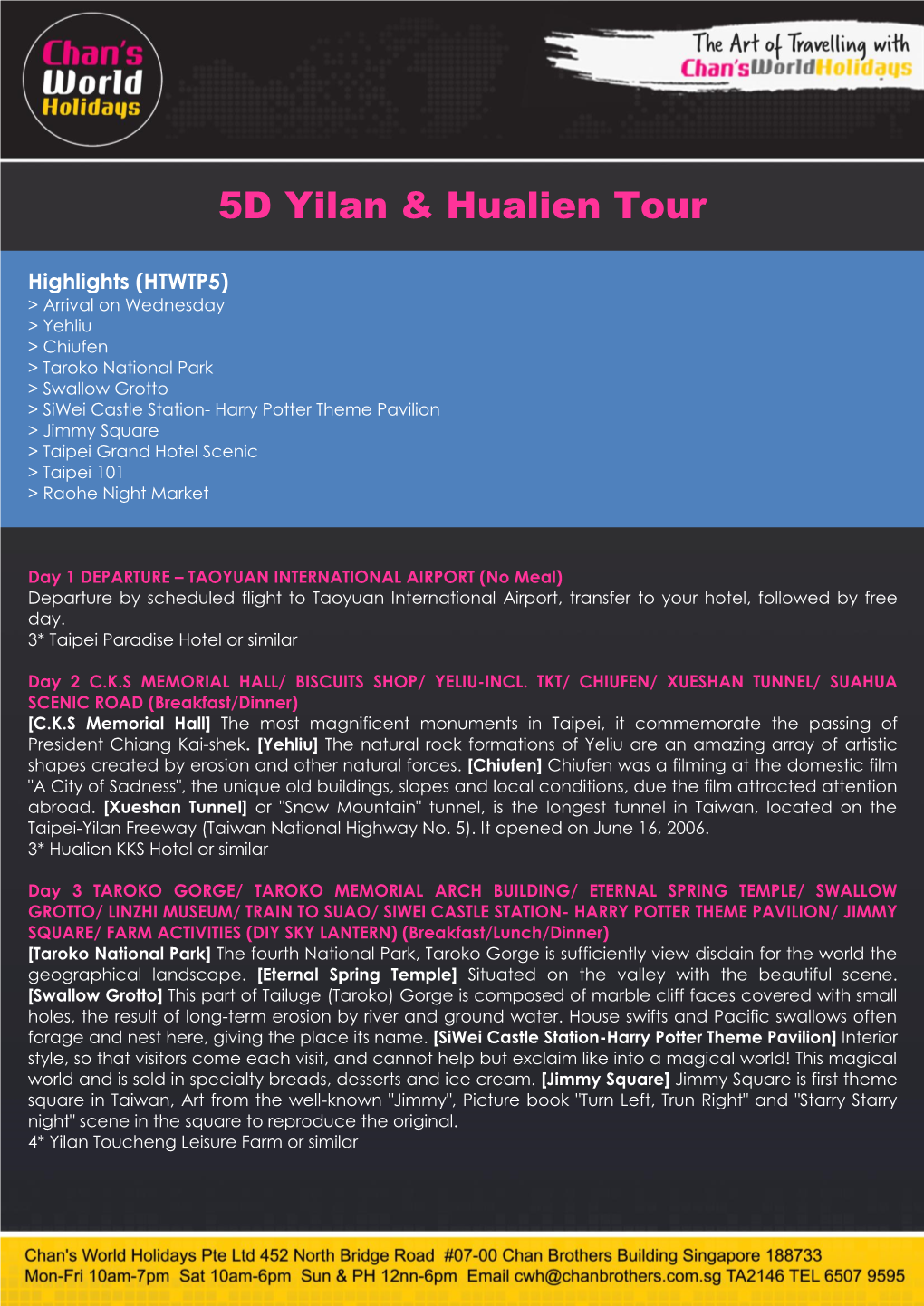 5D Yilan & Hualien Tour