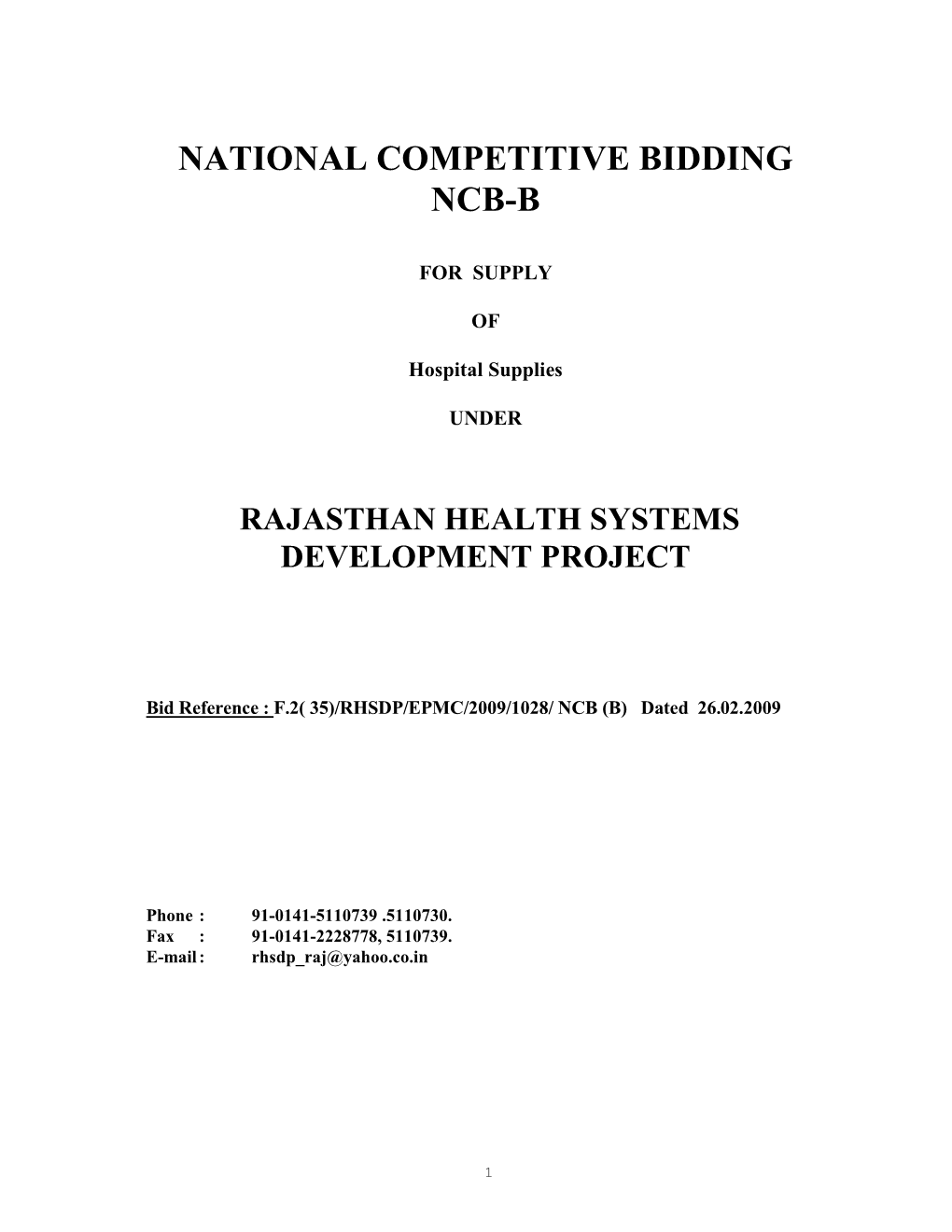 National Competitive Bidding Ncb-B