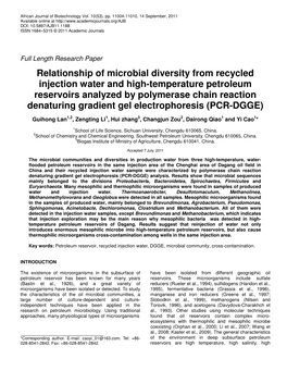 Relationship of Microbial Diversity from Recycled Injection Water And