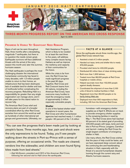Three-Month Progress Report on the American Red Cross Response April 12, 2010