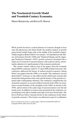 The Neoclassical Growth Model and Twentieth-Century Economics Mauro Boianovsky and Kevin D