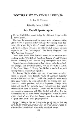 BOOTH's PLOT to KIDNAP LINCOLN: Ida Tarbell Speaks Again