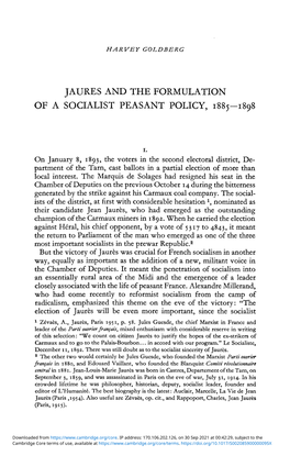 Jaures and the Formulation of a Socialist Peasant Policy, 1885–1898