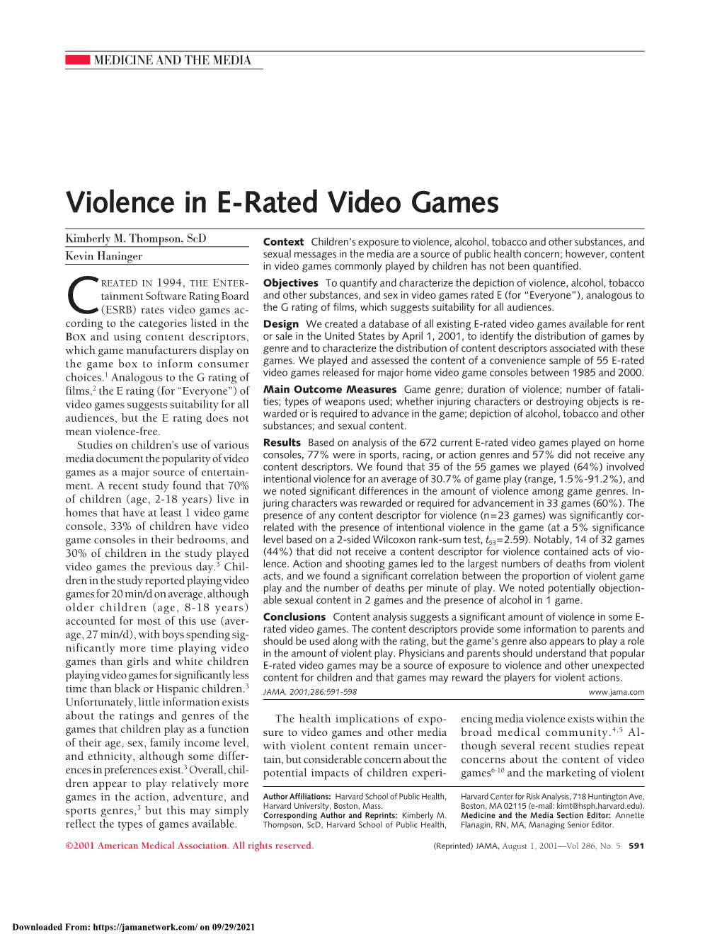 Violence in E-Rated Video Games