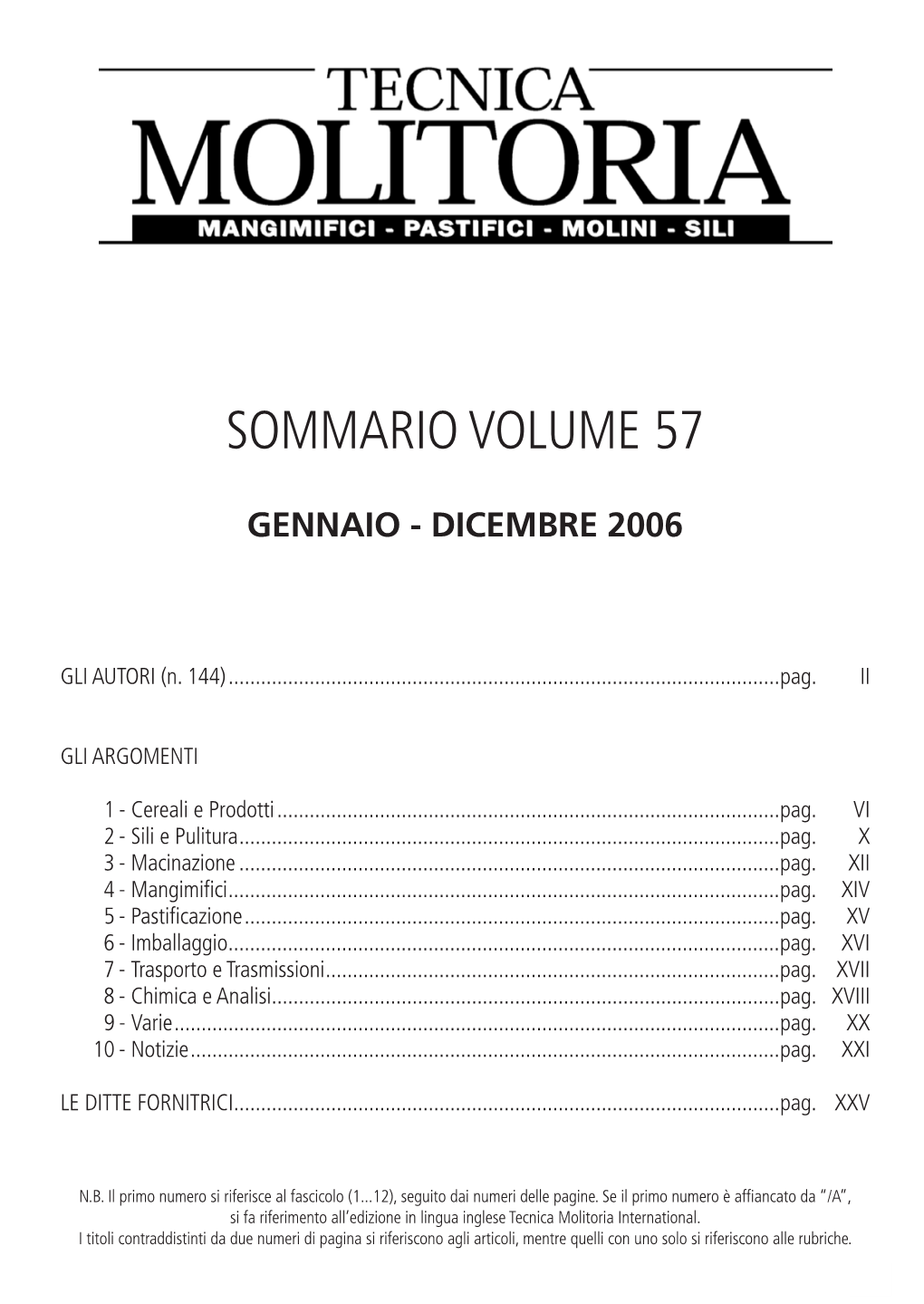 Sommario Volume 57