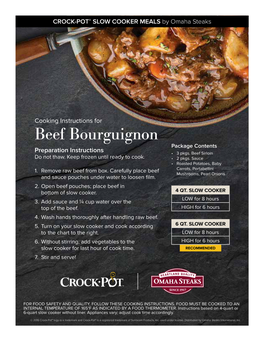 Beef Bourguignon Package Contents Preparation Instructions • 3 Pkgs